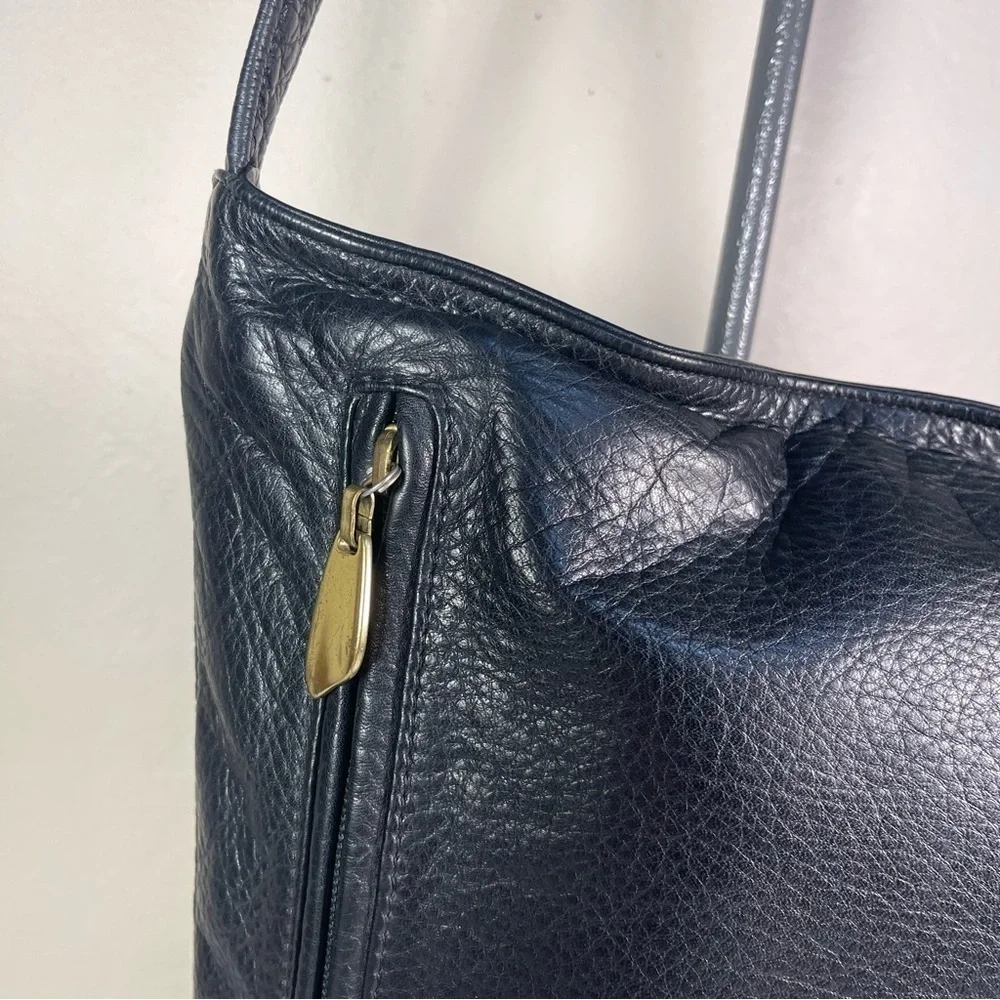 Vintage Libaire Black Leather Shoulder Bag Made in USA Pebbled Leather Purse